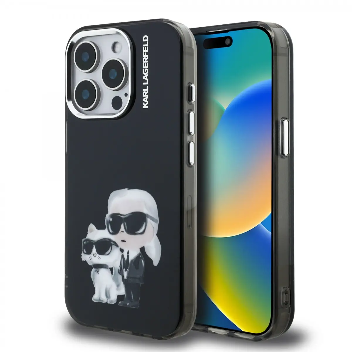 Zadní kryt Karl Lagerfeld IML Aquarelle Karl and Choupette pro iPhone 15 Pro Max Black