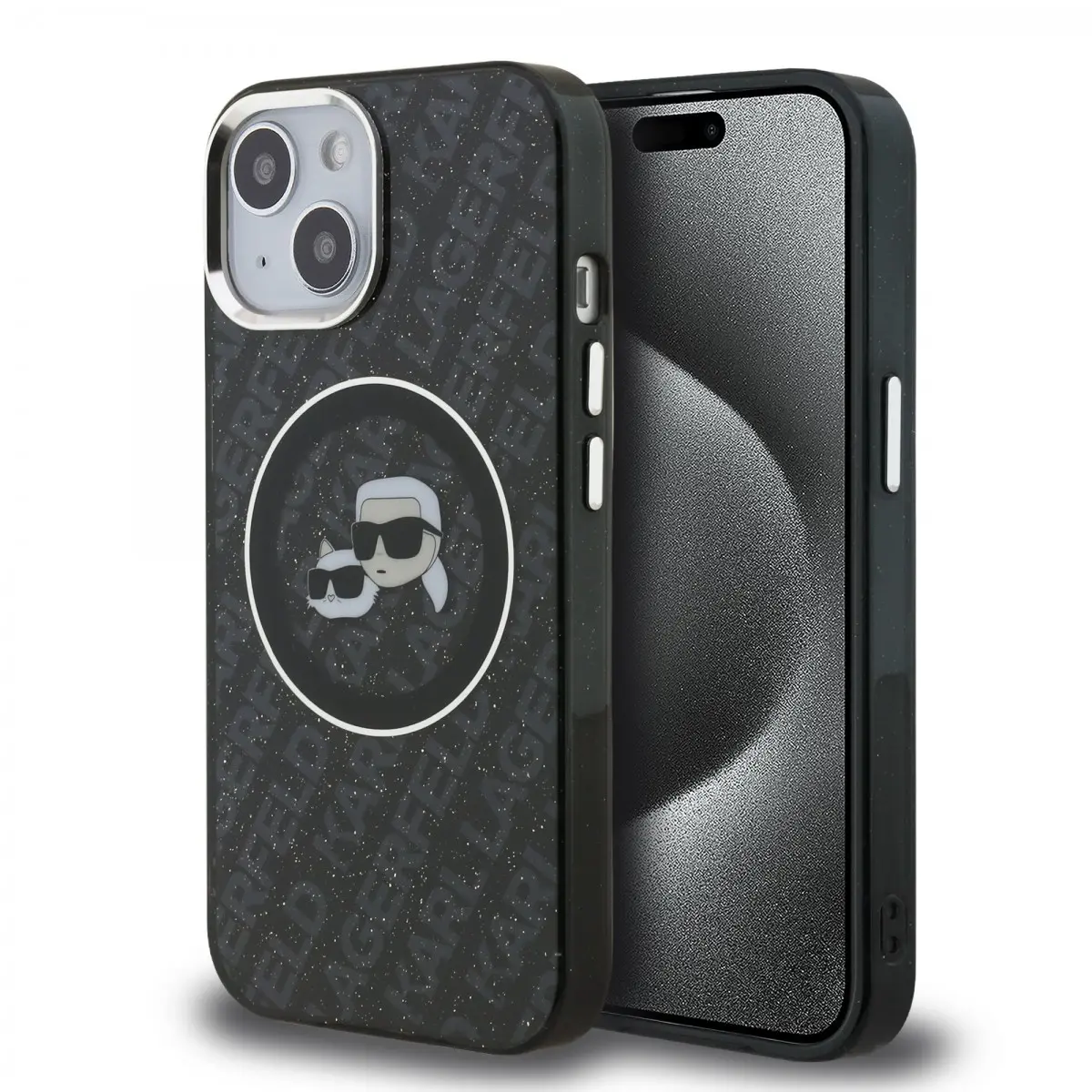 Zadní kryt Karl Lagerfeld IML K&amp;CH Heads Repeated Logo MagSafe pro iPhone 15 Black