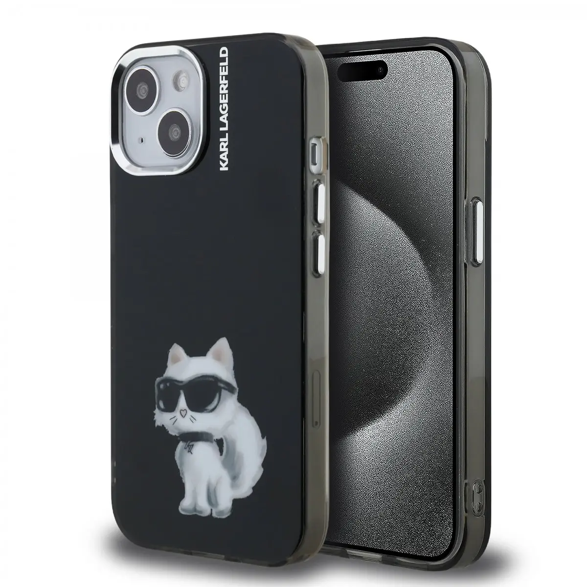 Zadní kryt Karl Lagerfeld IML Aquarelle Choupette pro iPhone 15 Black