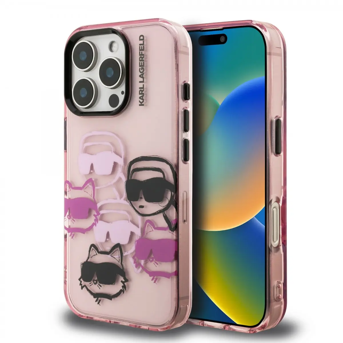 Zadní kryt Karl Lagerfeld IML Multi K&amp;CH Heads pro iPhone 16 Pro Max Pink