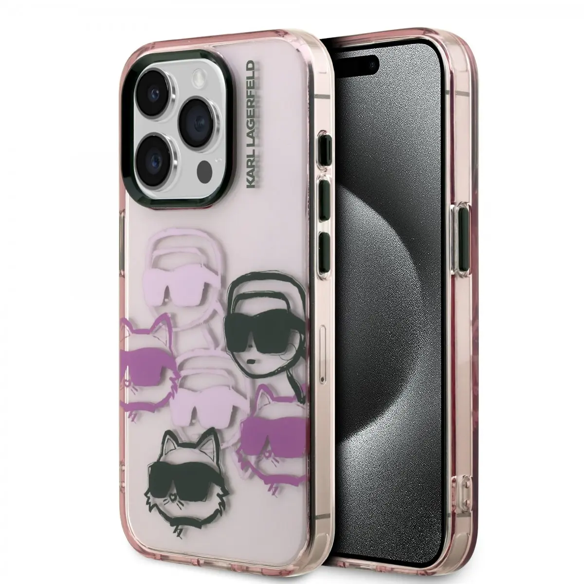 Zadní kryt Karl Lagerfeld IML Multi K&amp;CH Heads pro iPhone 15 Pro Max Pink