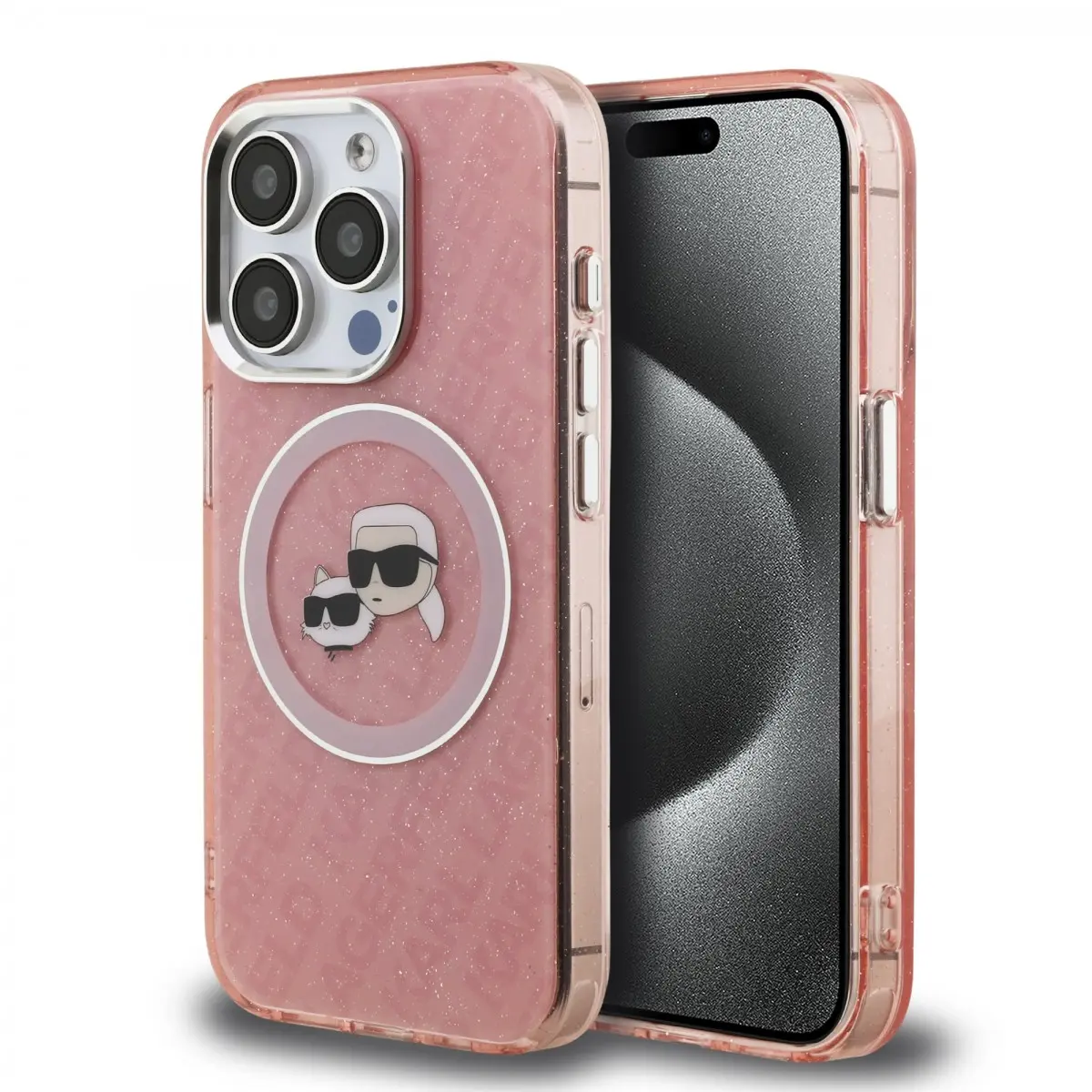 Zadní kryt Karl Lagerfeld IML K&amp;CH Heads Repeated Logo MagSafe pro iPhone 15 Pro Max Pink