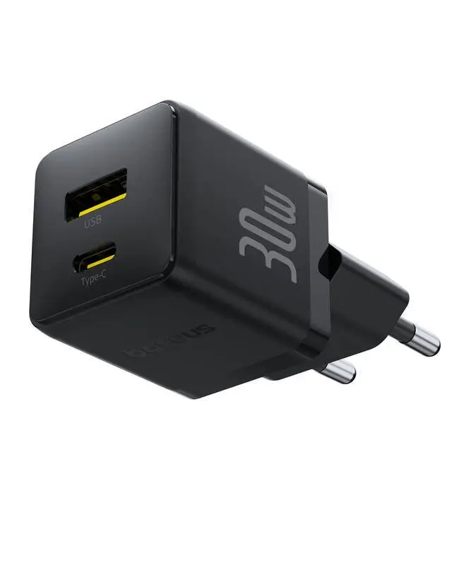 Baseus Rychlonabíječka do sítě Palm 30W 1xUSB-A 1xUSB-C PD QC 3.0 černá