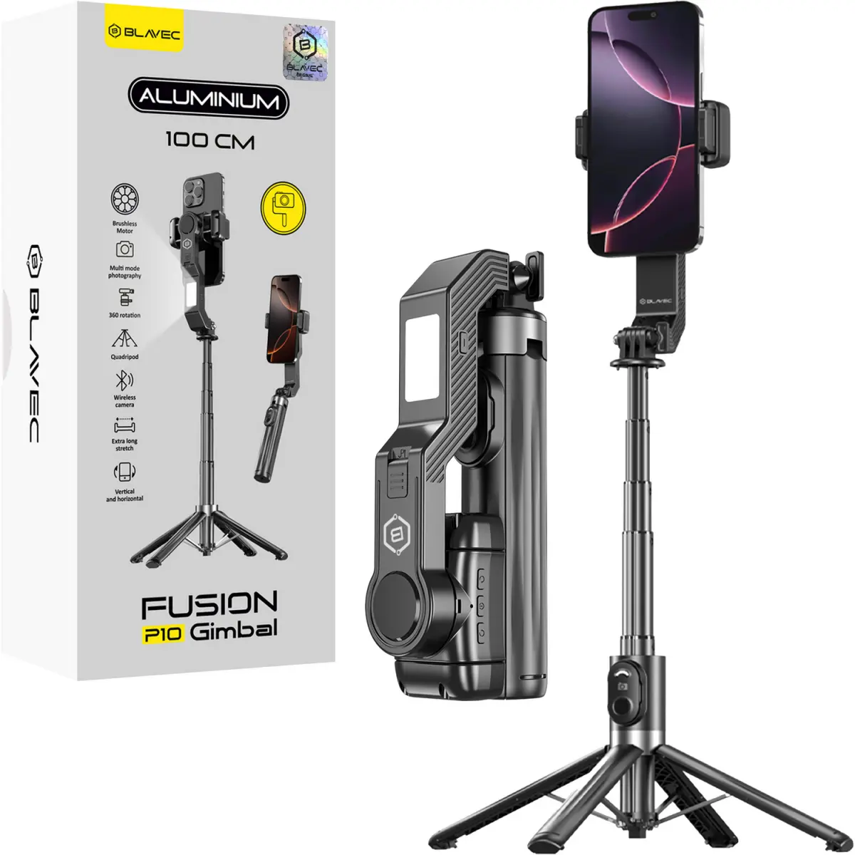Selfie tyč Blavec P-10 Aluminium Fusion Gimbal tripod + dálkové ovládání 1m (SSFP10G-TRB10) černá