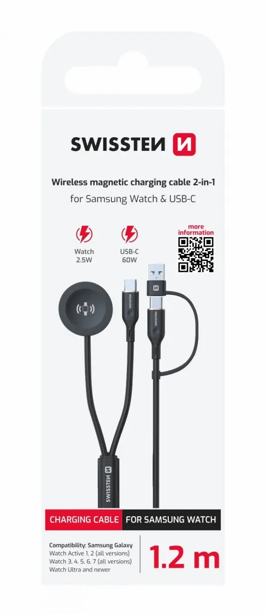 Swissten 2v1 Magnetický kabel Samsung Galaxy Watch a usb-c, usb-c (usb-a) 1.2 m 141125