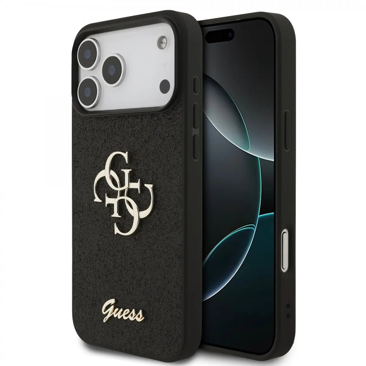 Zadní kryt Guess PU Fixed Glitter 4G Metal Logo pro iPhone 17 Pro Max Black