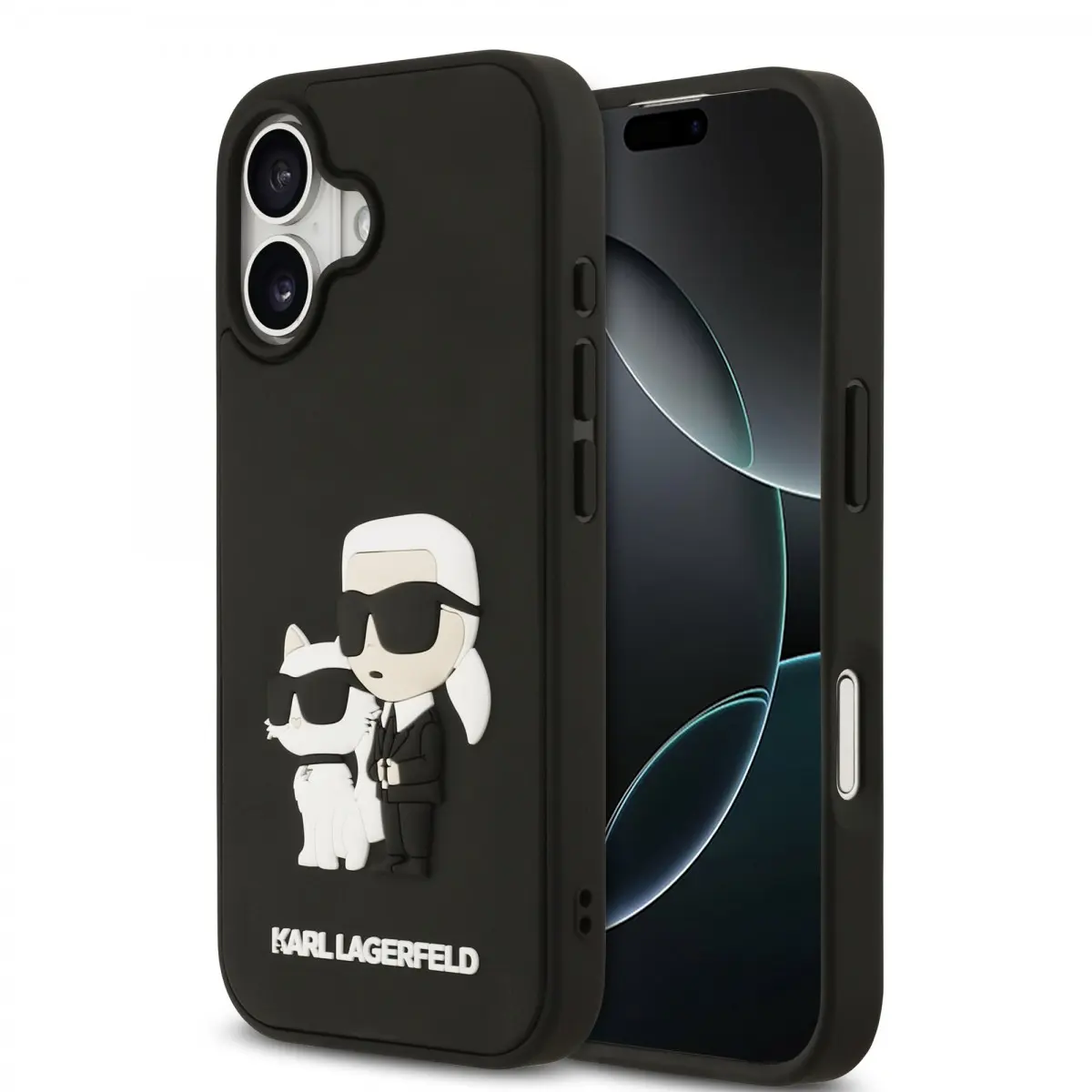 Karl Lagerfeld 3D Rubber Karl and Choupette Zadní Kryt pro iPhone 17 Black KLHCP17S3DRKCNK