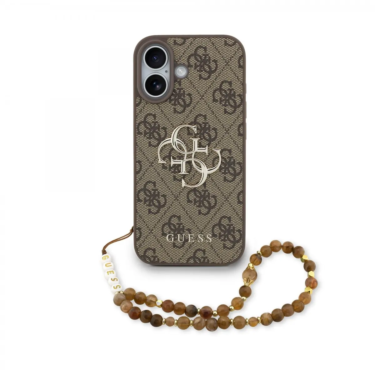Zadní kryt Guess PU 4G Metal Logo Strap pro iPhone 17 Brown