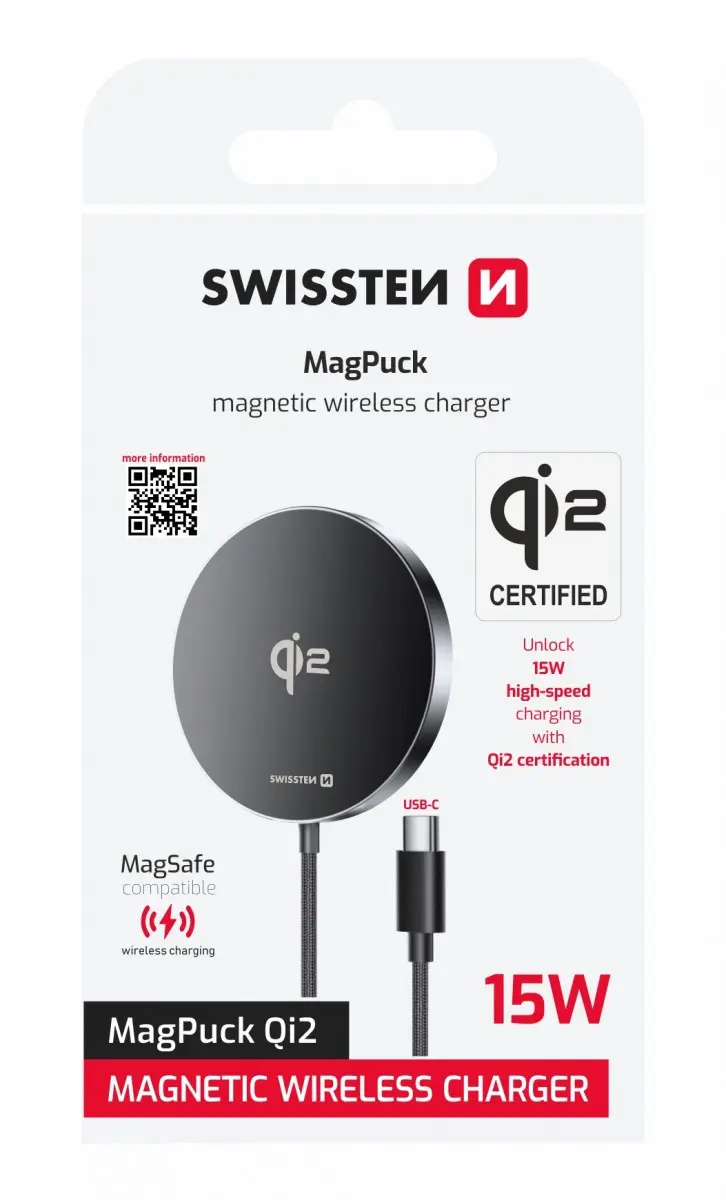 Bezdrátová nabíječka Swissten MagPuck QI2 1.5m 15W (kompatibilní s magsafe)