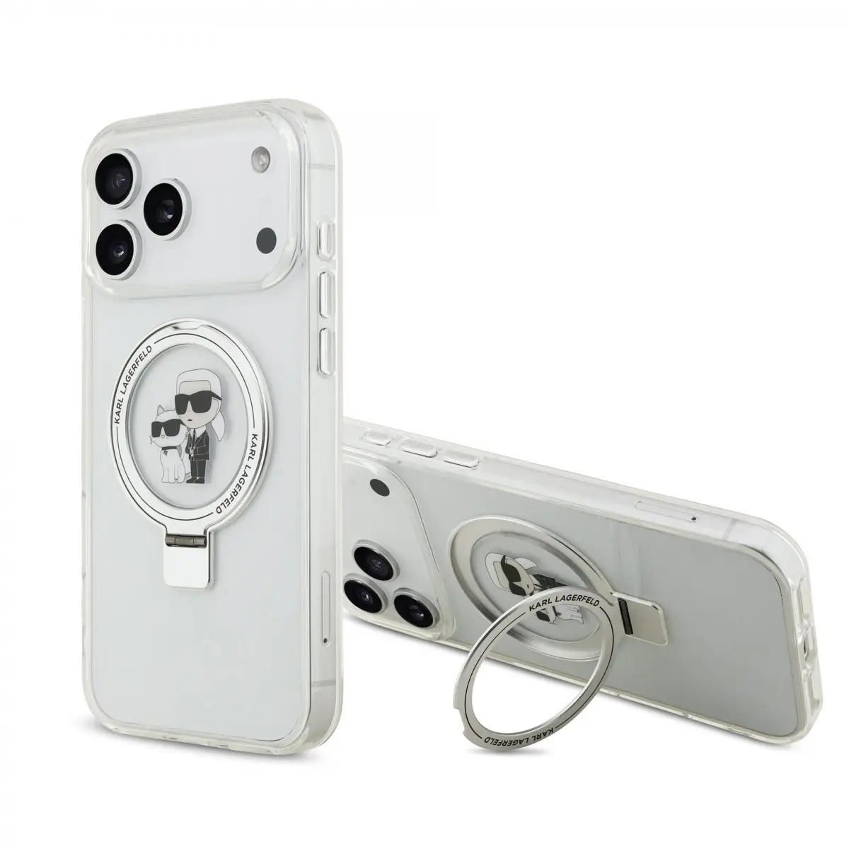 Zadní kryt Karl Lagerfeld Ringstand Karl and Choupette MagSafe pro iPhone 17 Pro Max White