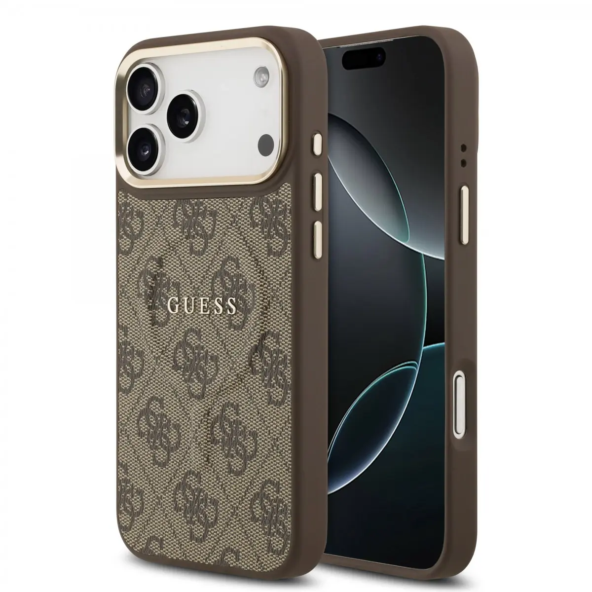 Guess PU Leather 4G Gold Frame MagSafe Zadní Kryt pro iPhone 17 Pro Max Brown GUHMP17XP4MSEGCW