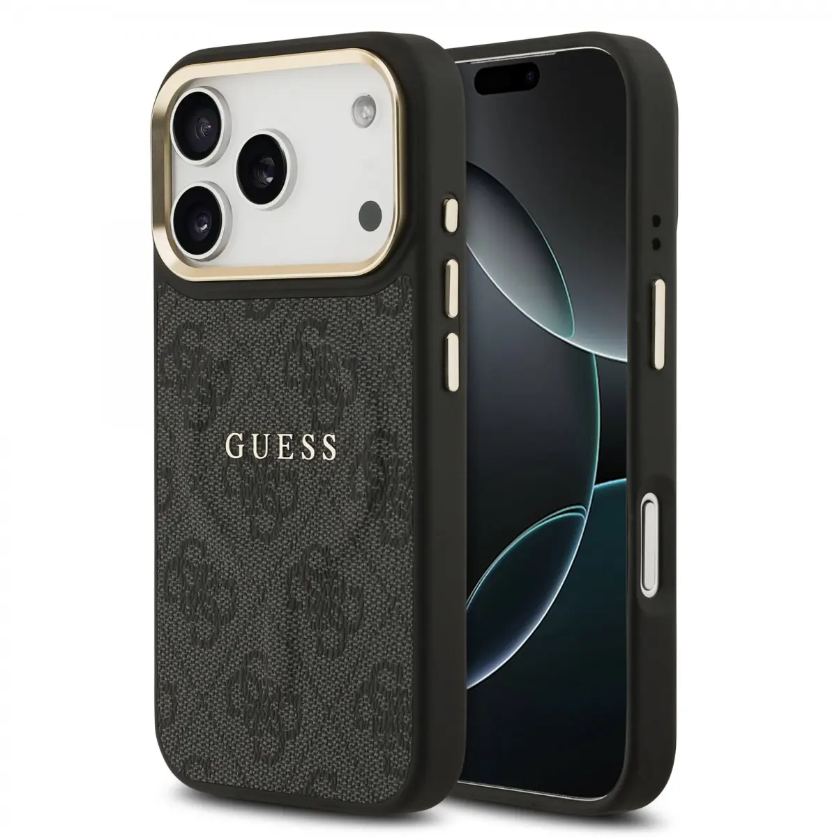 Guess PU Leather 4G Gold Frame MagSafe Zadní Kryt pro iPhone 17 Pro Black GUHMP17LP4MSEGCK