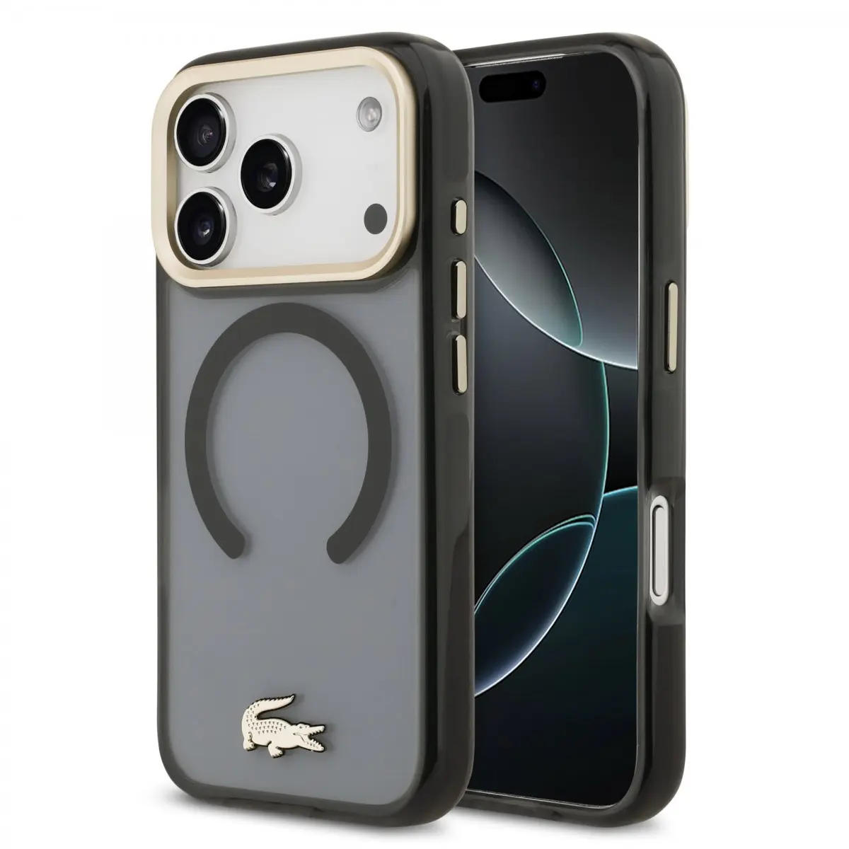 Zadní kryt Lacoste PC/TPU Frosted Finish Gold Logo MagSafe pro iPhone 17 Pro Black