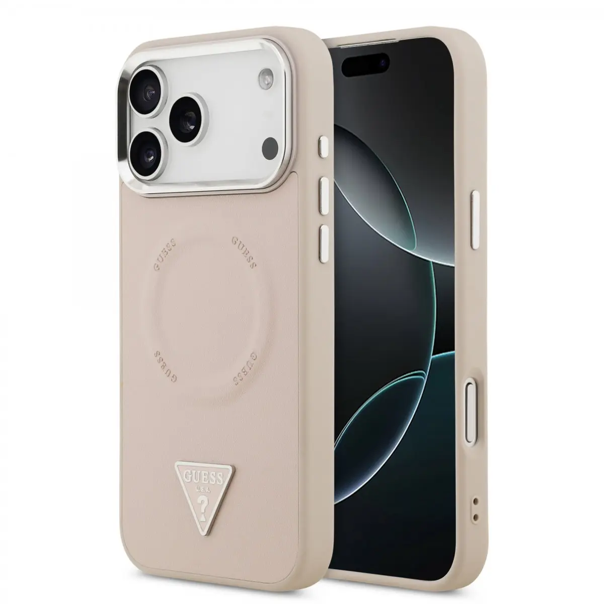 Zadní kryt Guess PU Leather Triangle Logo MagSafe pro iPhone 17 Pro Pink