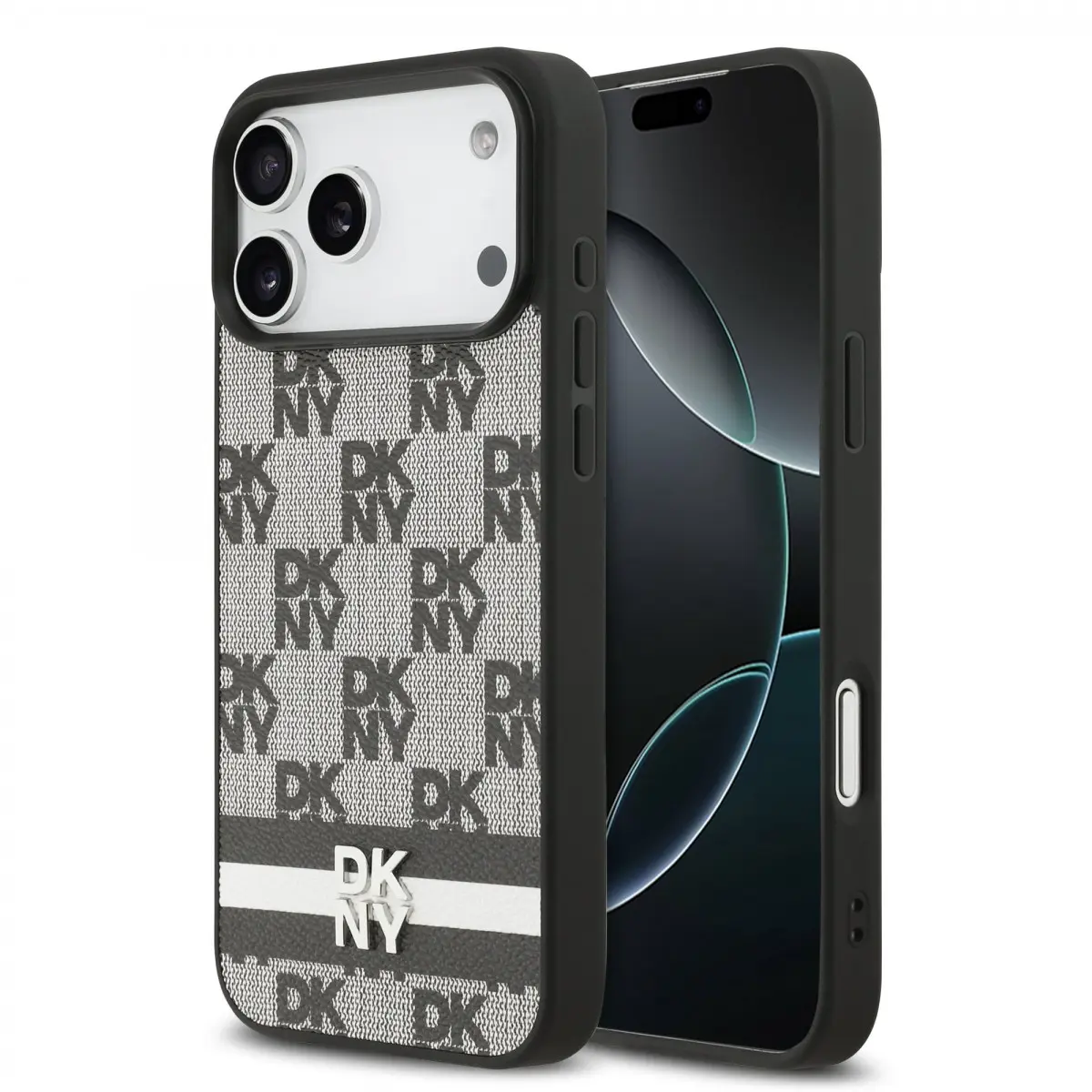 Zadní kryt DKNY PU Leather Checkered Pattern and Stripe pro iPhone 17 Pro Max Black
