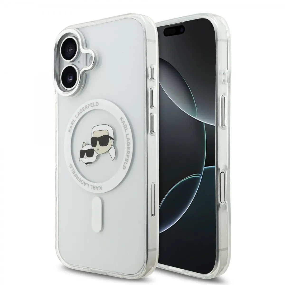 Zadní kryt Karl Lagerfeld IML K&amp;CH Heads Metal Frame MagSafe pro iPhone 17 Transparent
