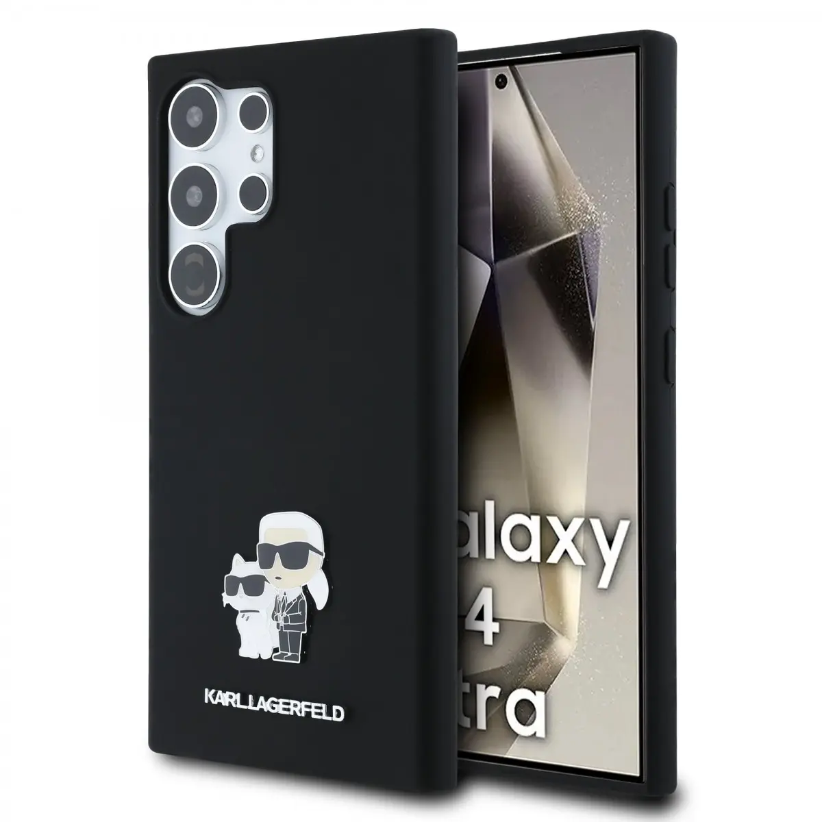 Zadní kryt Karl Lagerfeld Liquid Silicone Metal Karl and Choupette pro Samsung Galaxy S24 Ultra Black