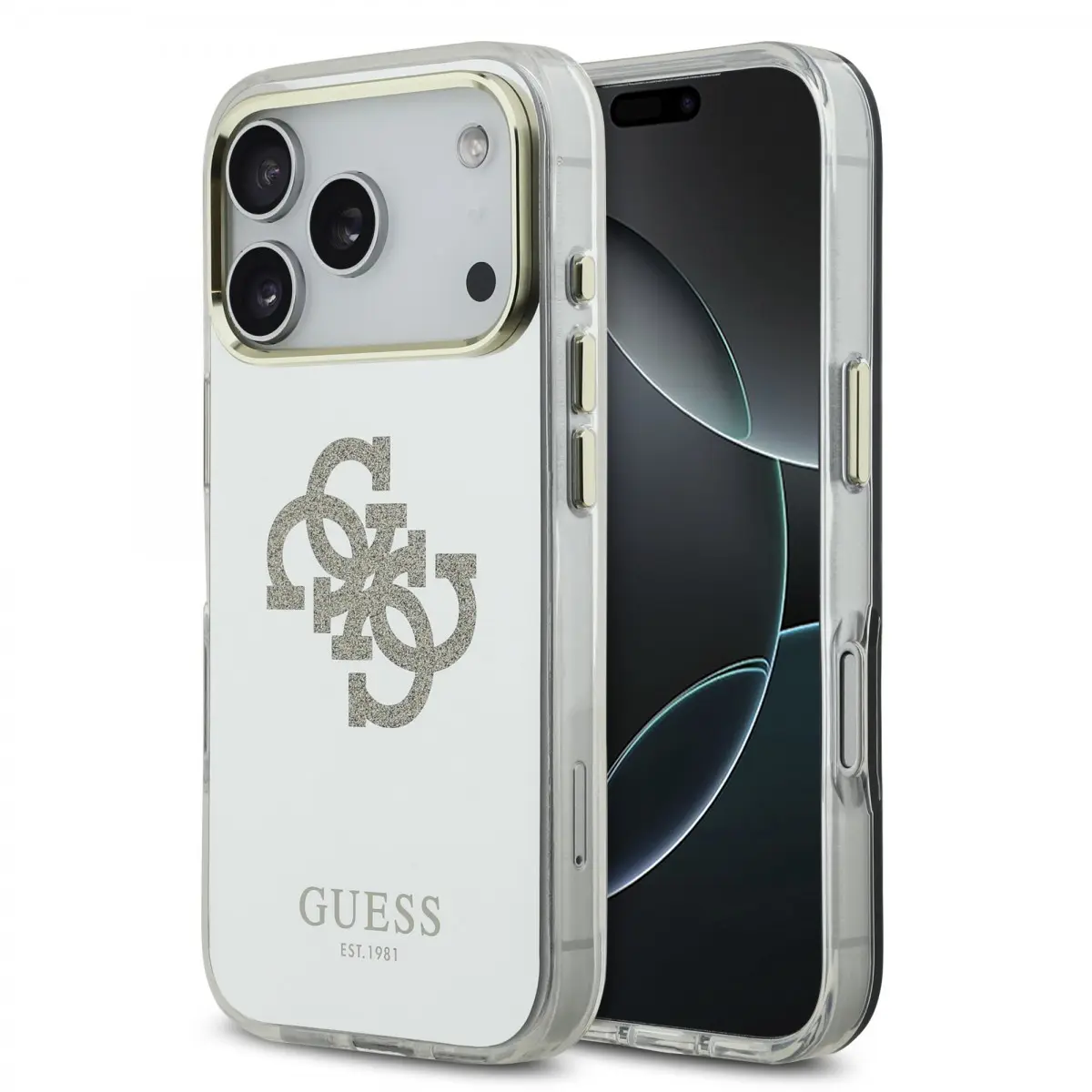 Guess PC/TPU Mirror 4G Glitter Logo MagSafe Zadní Kryt pro iPhone 17 Pro Gold GUHMP17LHMR4GDG