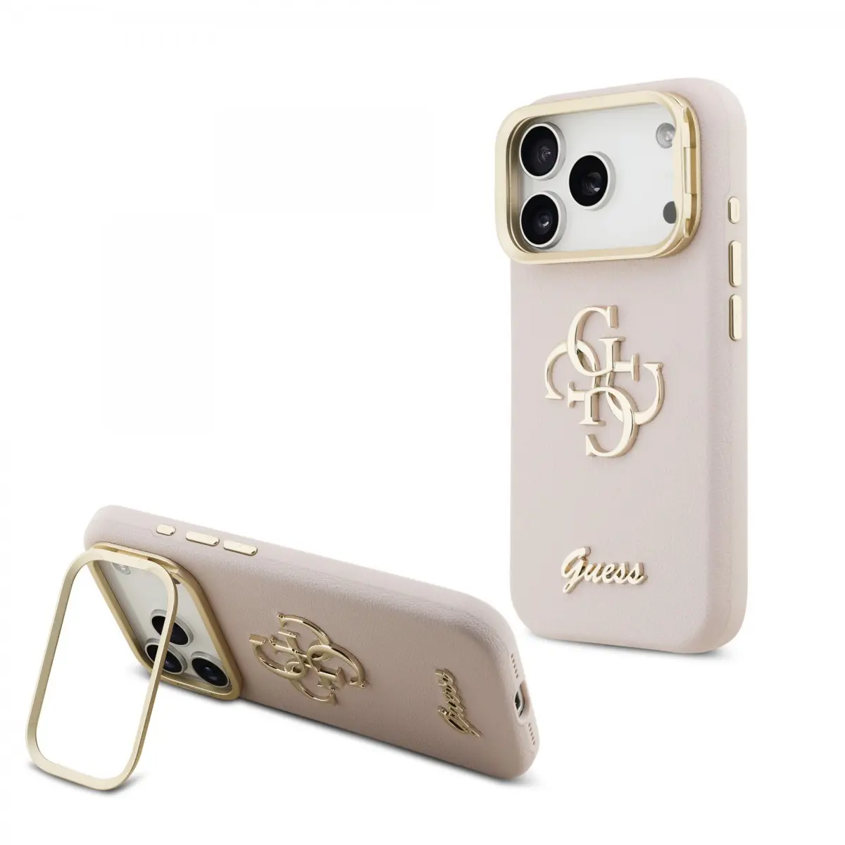 Zadní kryt Guess PU Grained 4G Logo Stand Camera Frame pro iPhone 17 Pro Pink