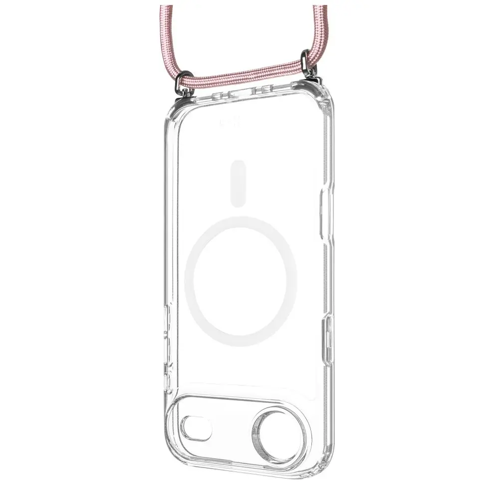 Zadní kryt FIXED MagPure Neck s růžovou šňůrkou na krk pro Apple iPhone Air