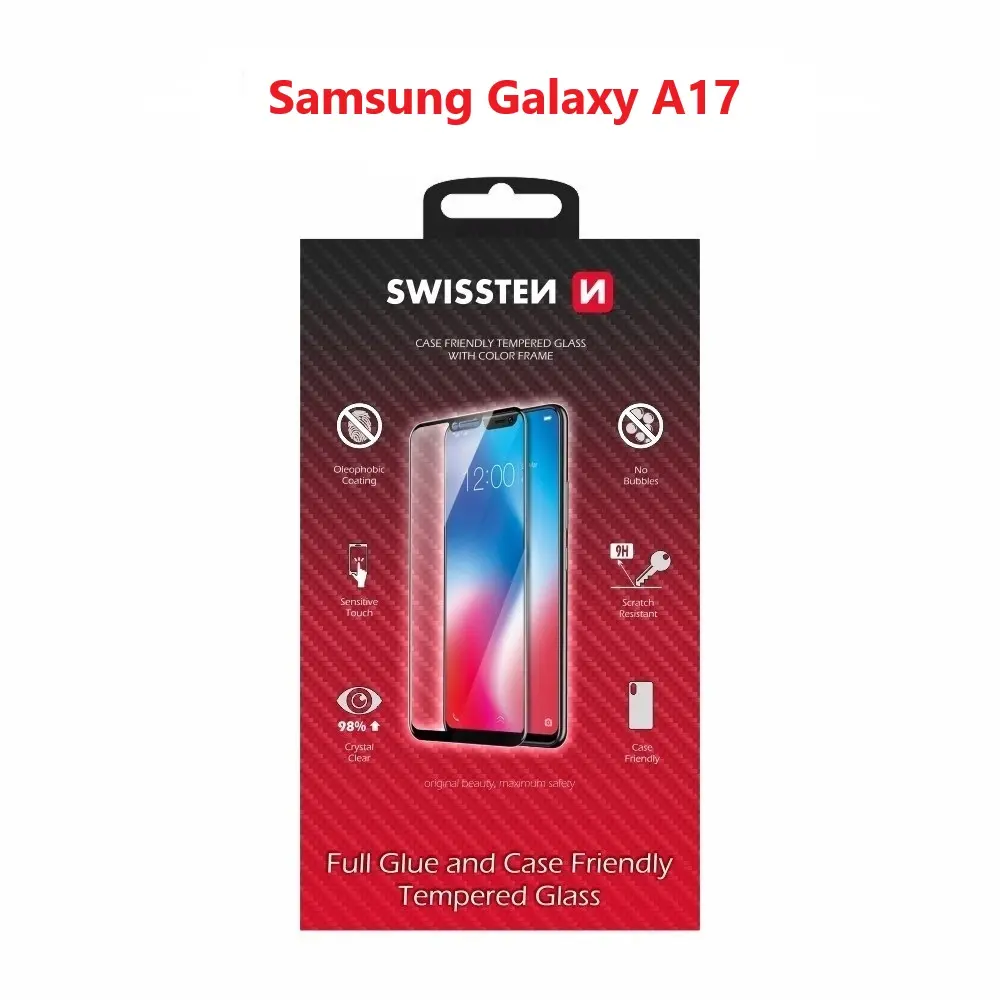 Tvrzené sklo Swissten full glue, color frame, case friendly pro Samsung A17 černé