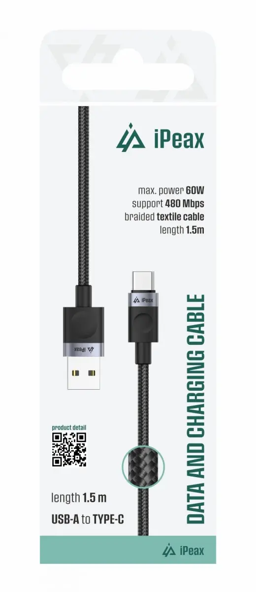 Kabel iPEAX 90010108 USB/USB-C 1,5m Black