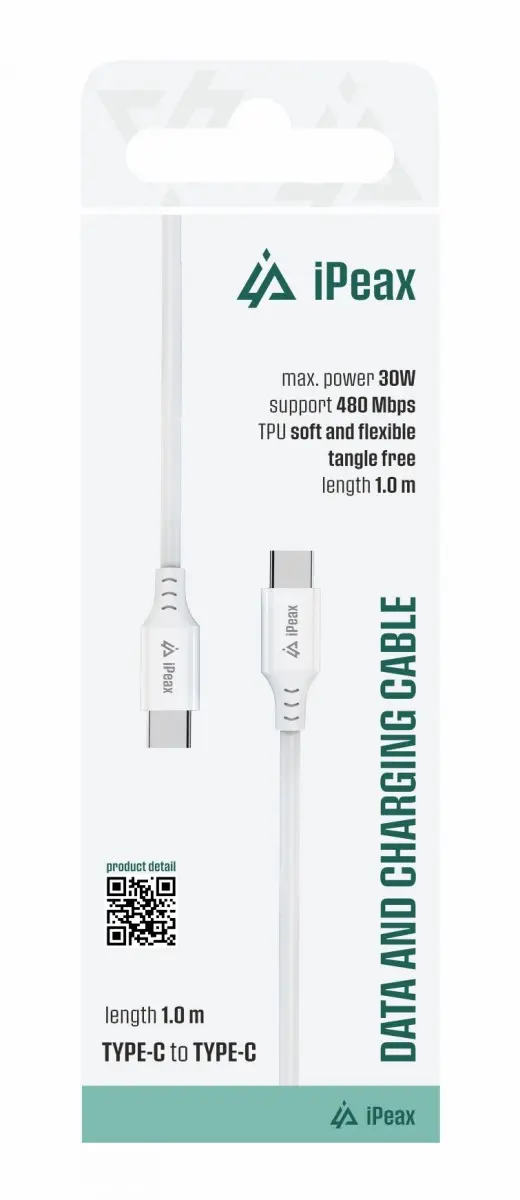TPU kabel iPeax USB-C - USB-C 1m, USB 2.0 bílý