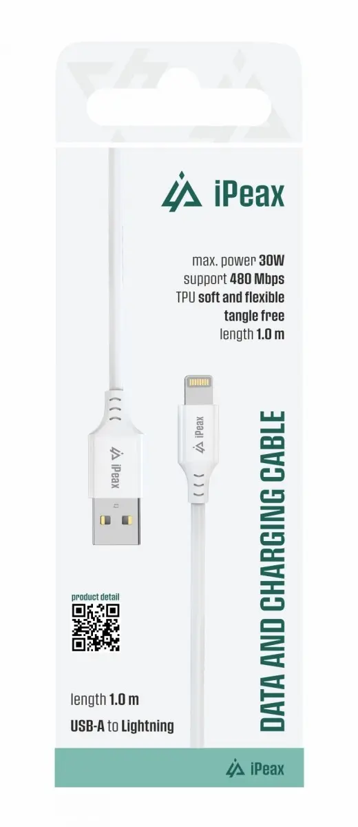 TPU KABEL USB-A / LIGHTNING 1M, USB 2.0 BÍLÝ