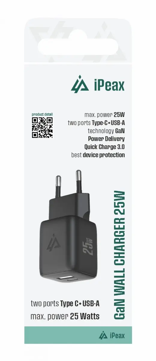 Adaptér USB iPEAX GaN USB/USB-C 90010126 Black