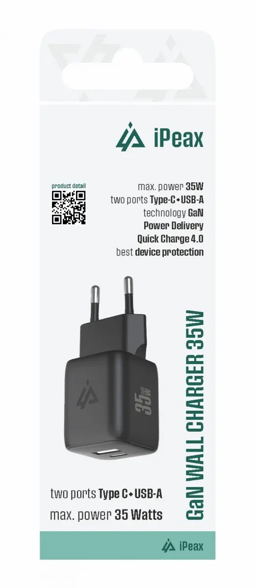 Adaptér USB iPEAX GaN USB/USB-C 90010127 Black