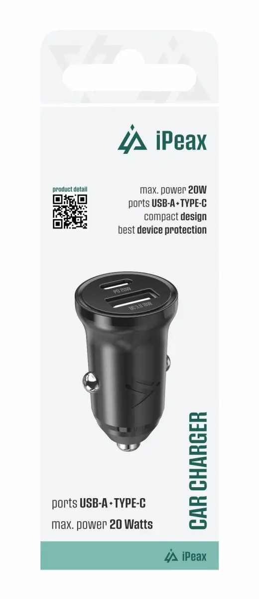 Adaptér do auta iPeax cl-03, PD, 20W, USB-C + USB-A černý