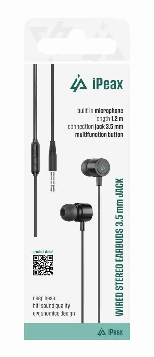 Drátová sluchátka iPeax 3,5mm jack černá
