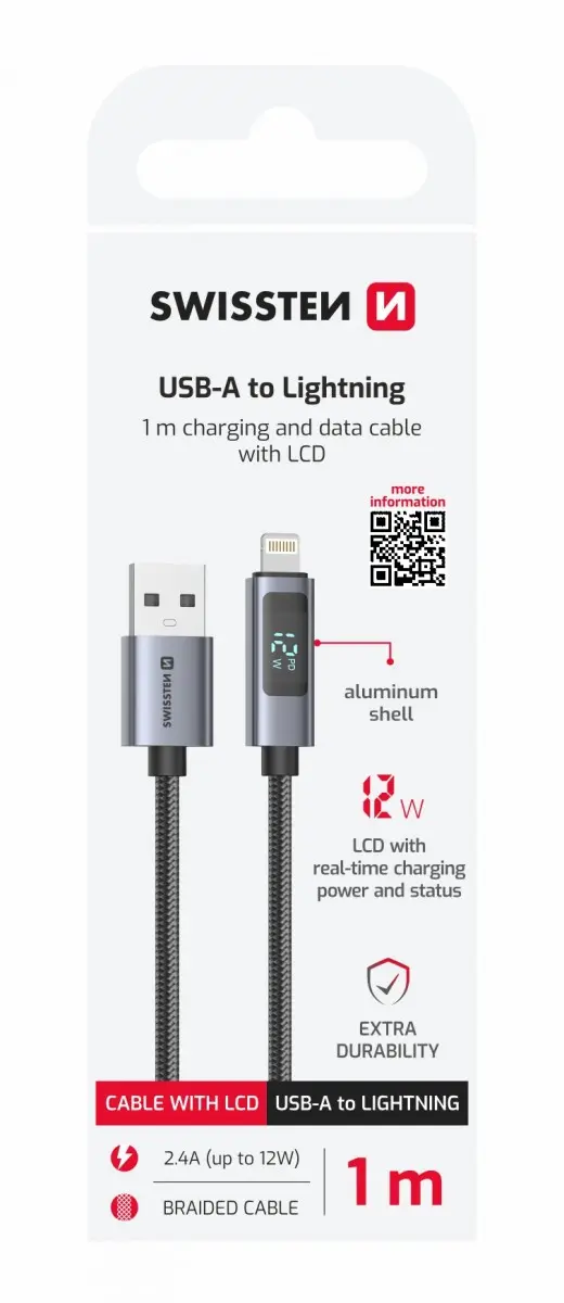 Datový kabel Swissten LCD USB-A - Lightning 1 m
