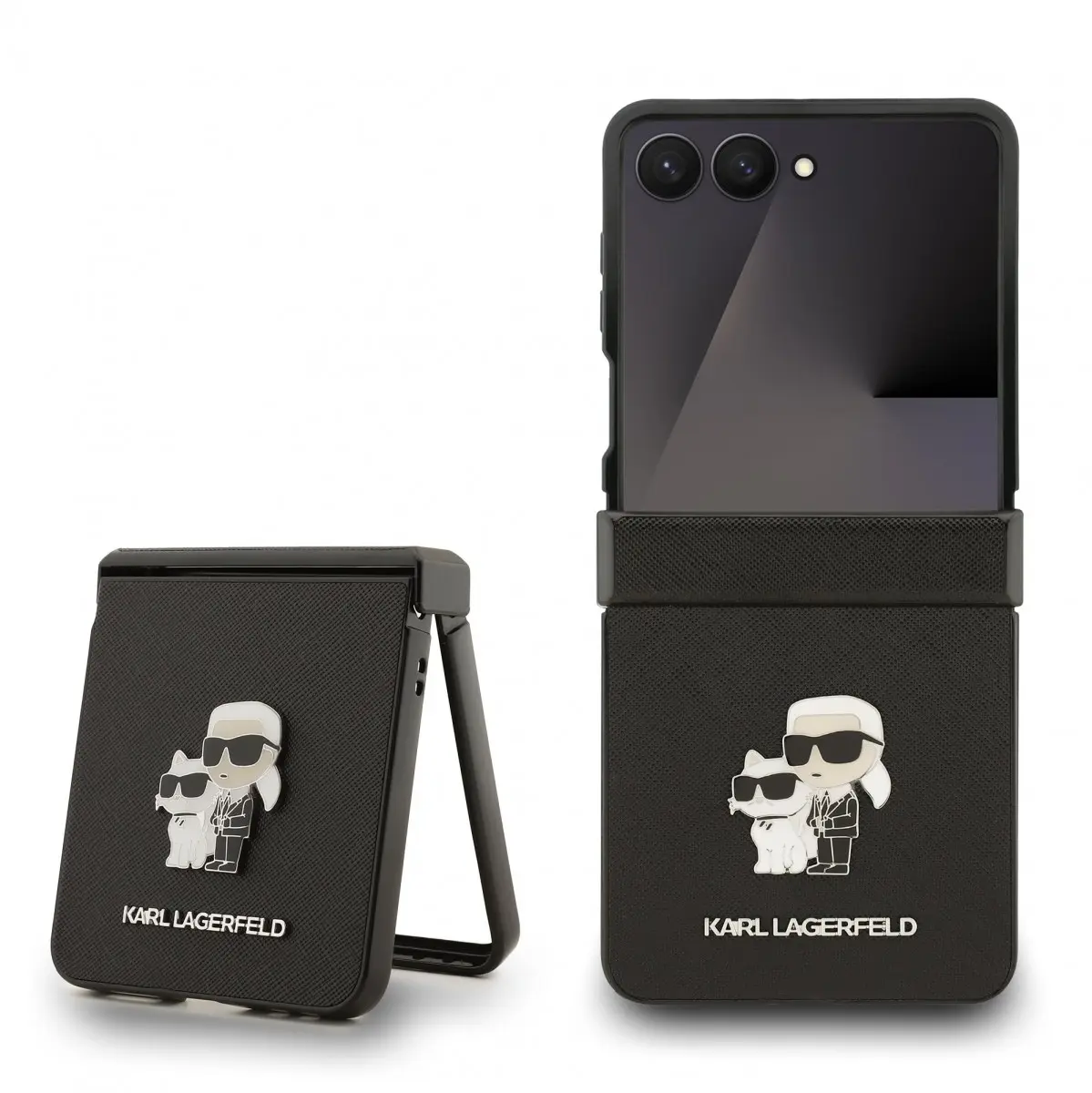 Karl Lagerfeld PU Saffiano Karl and Choupette Zadní Kryt pro Samsung Galaxy Z Flip 7 Black KLHCZF7SAPKCNPK