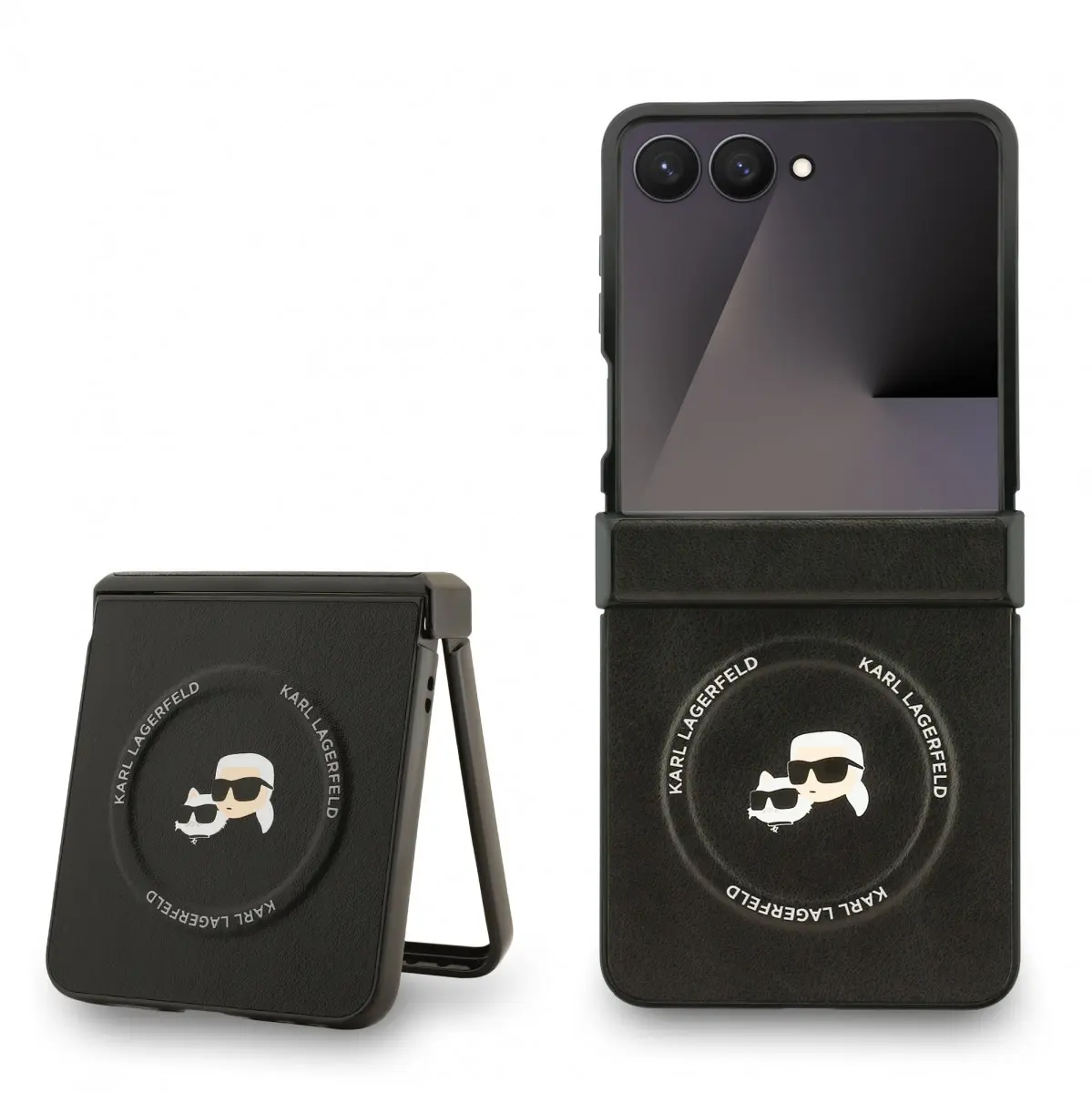 Zadní kryt PU Karl a Choupette Heads Magnetic pro Samsung Galaxy Z Flip 7 černý