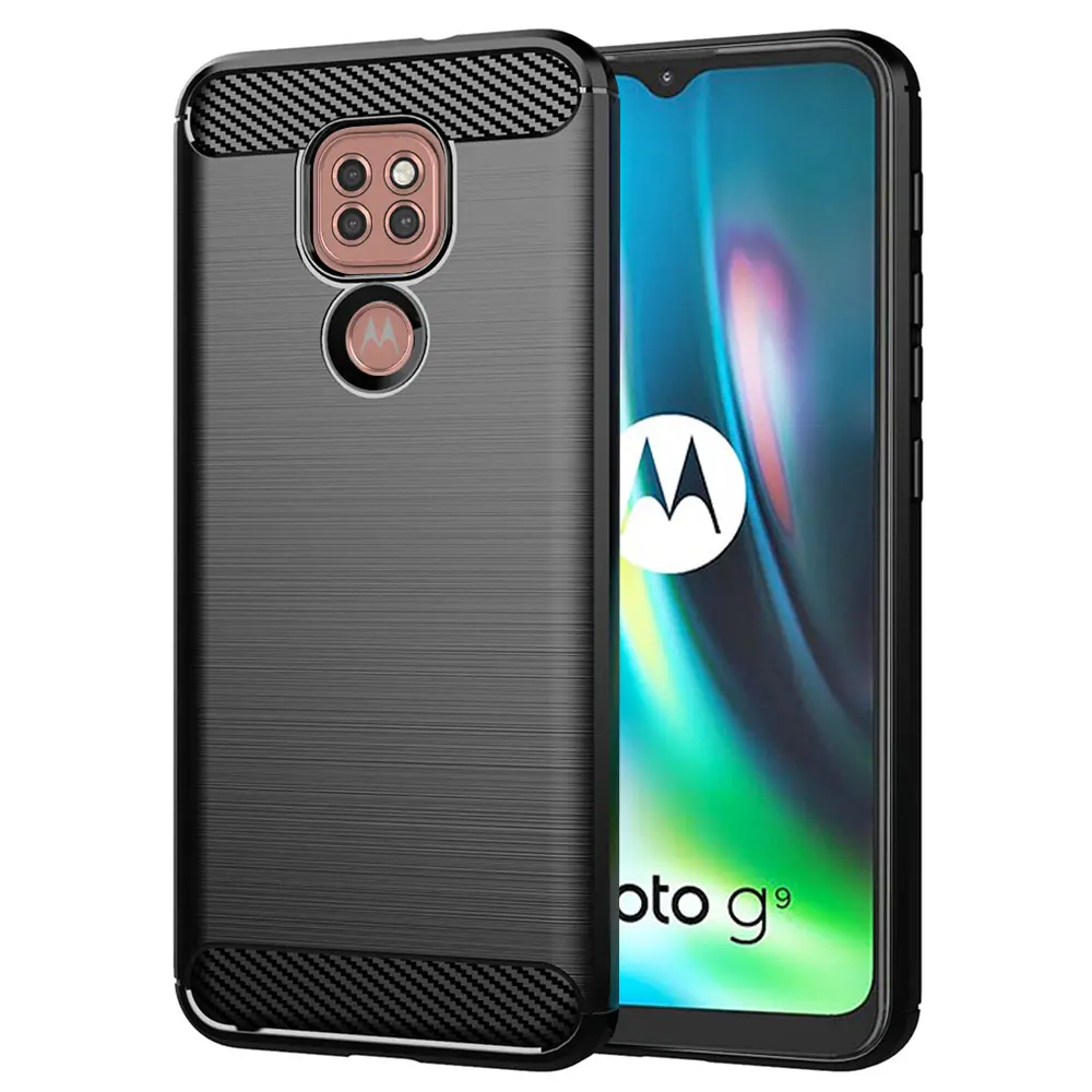 Techsuit Karbon Silikon Motorola Moto E7 Plus Moto G9 Play Černý