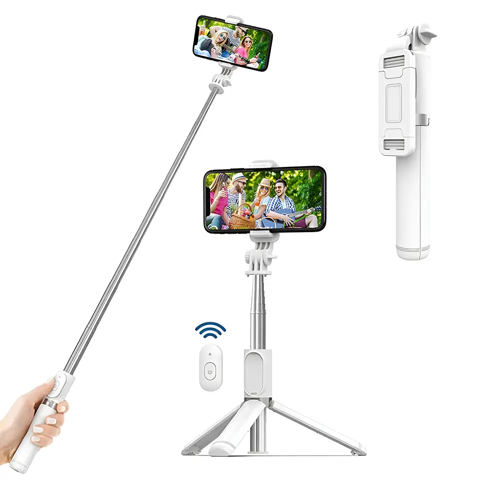 Techsuit Selfie tyč Q01 Bluetooth ovladač stativ 101cm Bílá