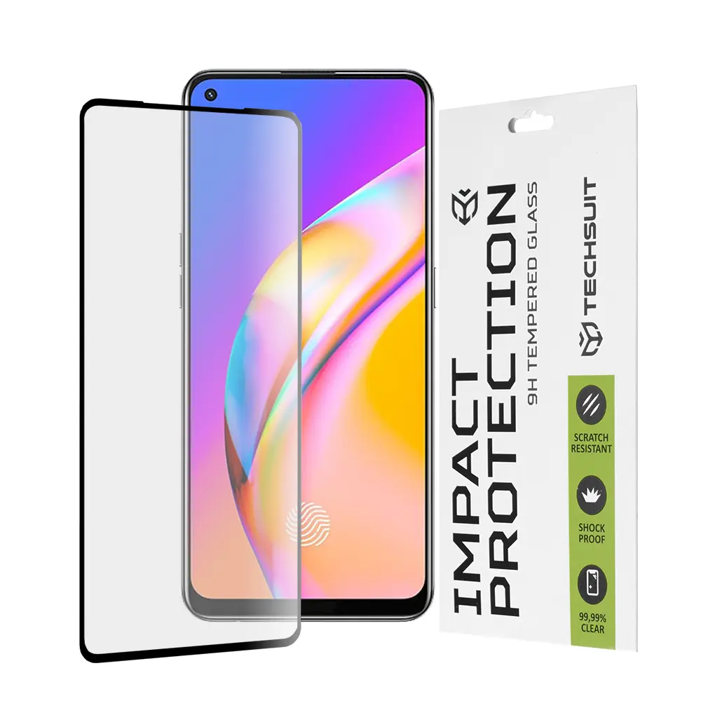 Techsuit - 111D Celoplošné lepené sklo Černé pro Oppo A74 4G