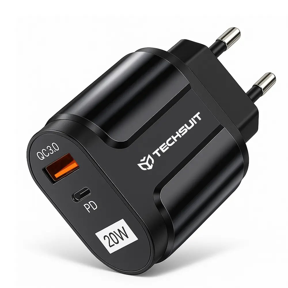 Techsuit Síťová nabíječka CHPD038 USB-A QC 3.0 USB-C 20W Černá