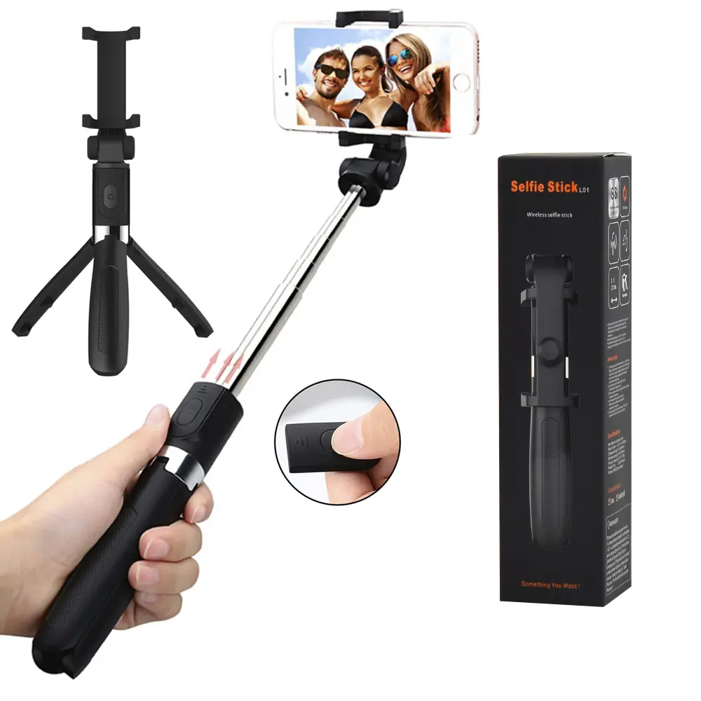 Techsuit Selfie tyč L01s Stativ Bluetooth ovladač 70cm Černá