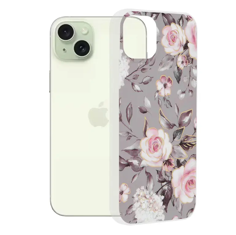 Techsuit Mramorová série iPhone 15 Plus Bloom of Ruth Šedá