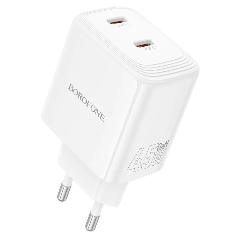 Cestovní adaptér Borofone BN31 Cargador GaN 2xType C - QC 3.0 PD 45W bílý