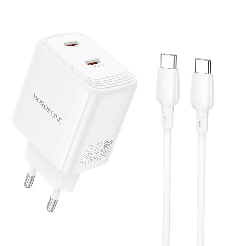 Rychlonabíječka Borofone BN31 Cargador GaN 2xType C - QC 3.0 PD 45W s kabelem Type C bílá