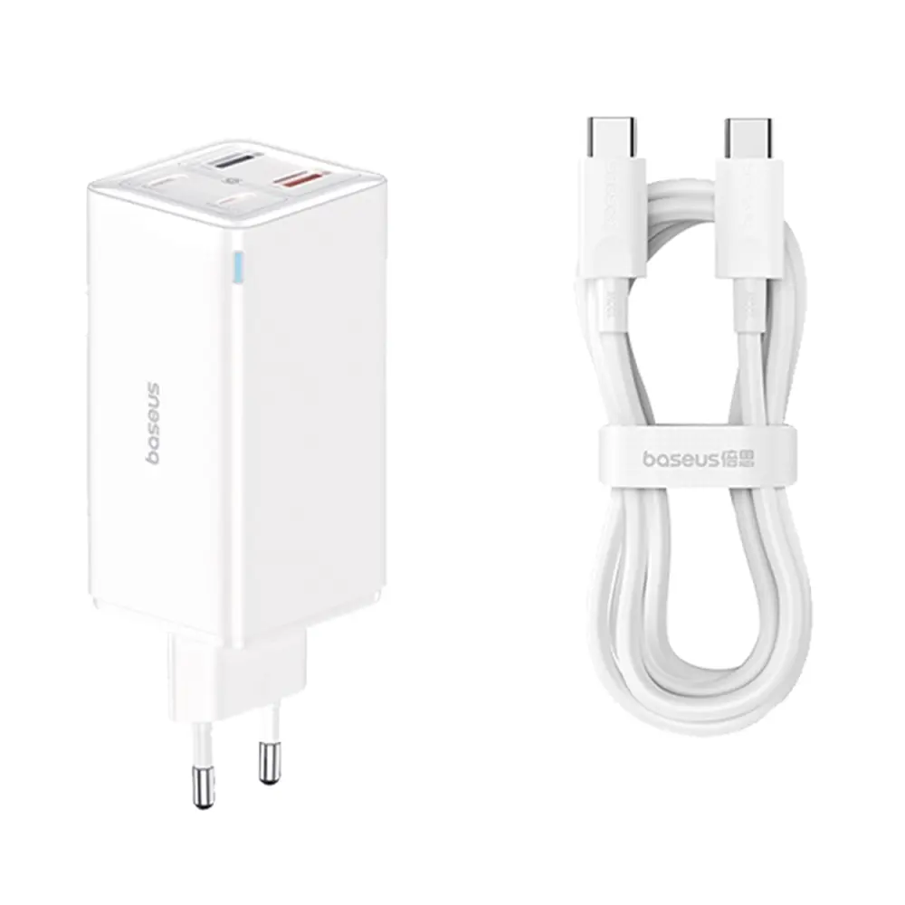 Baseus Nástěnná nabíječka GaN6 Pro 2x USB 2x Type-C 100W Bílá s kabelem