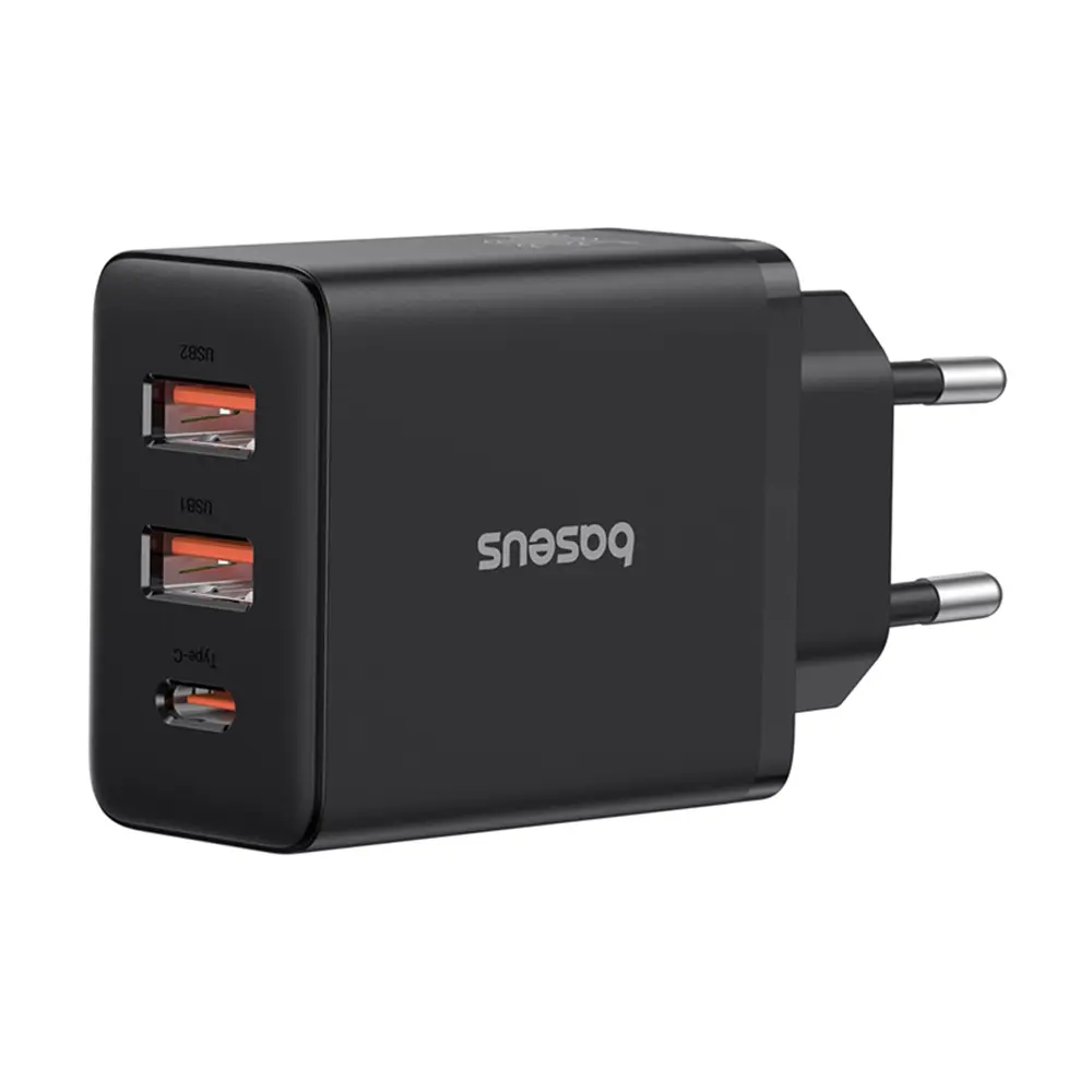 Baseus Síťová nabíječka GaN 2x USB Type-C 30W Rychlé nabíjení Černá