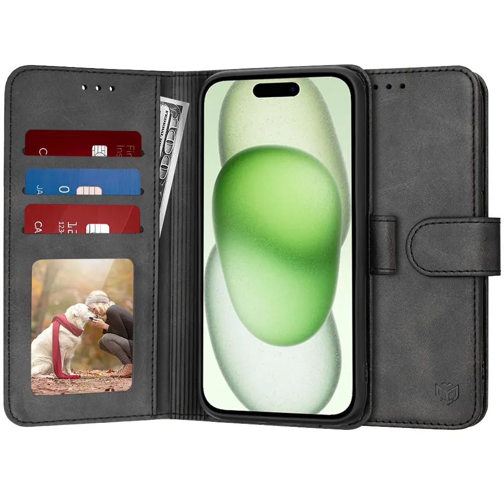 Techsuit Knižkové pouzdro iPhone 15 Plus Černé