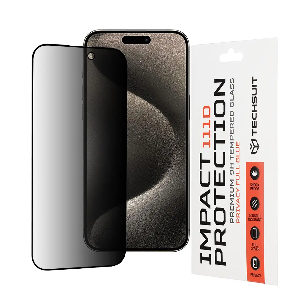 Techsuit 111D Privátní celoplošné sklo iPhone 15 Pro Max Černá