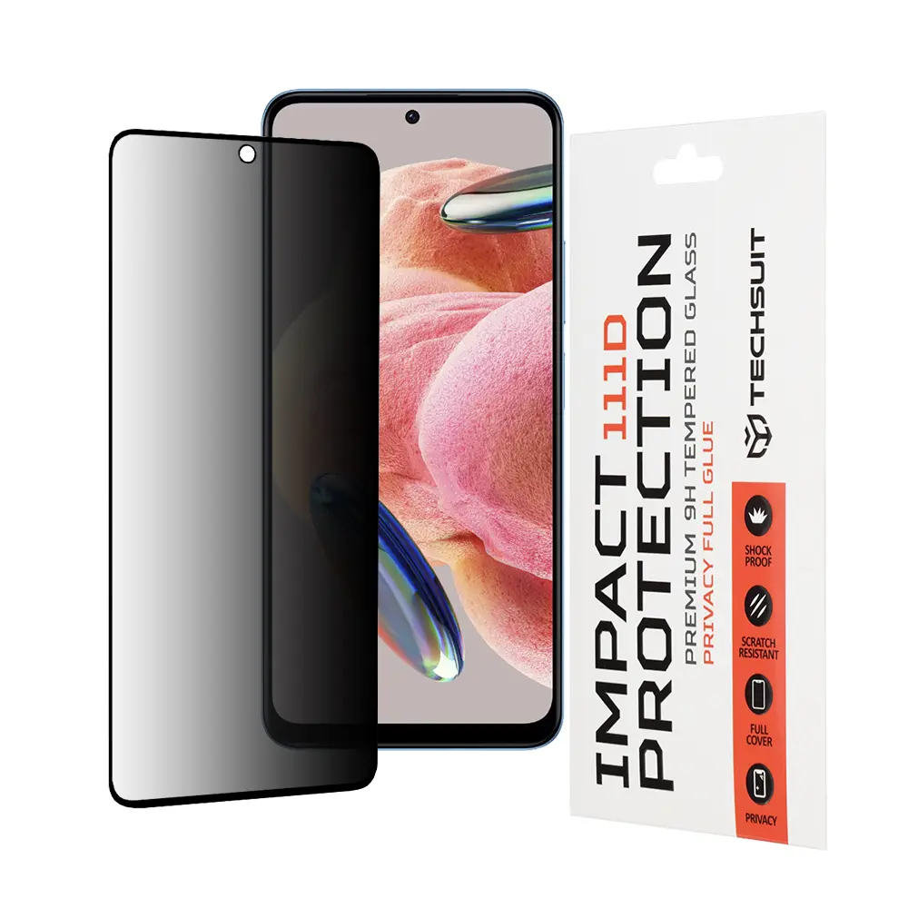 Techsuit 111D Soukromé celoplošné sklo Xiaomi Redmi Note 12 4G 12 5G Poco X5 Černá