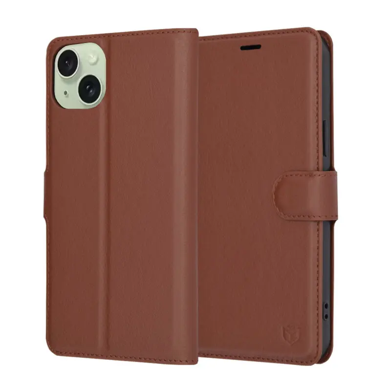 Techsuit Kožené pouzdro iPhone 15 Plus Hnědý