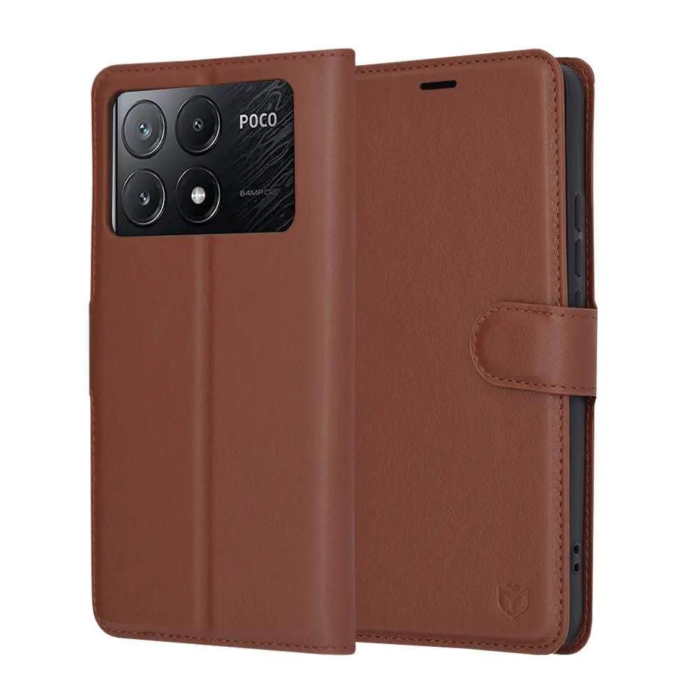 Techsuit Kožené pouzdro Xiaomi Poco X6 Pro Hnědý